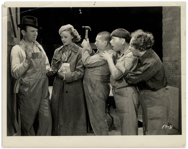 10 x 8 Glossy Photo of Moe, Larry, Curly, Ted Healy & Bonnie Bonnell From the 1933 Film Myrt & Marge -- Very Good Condition